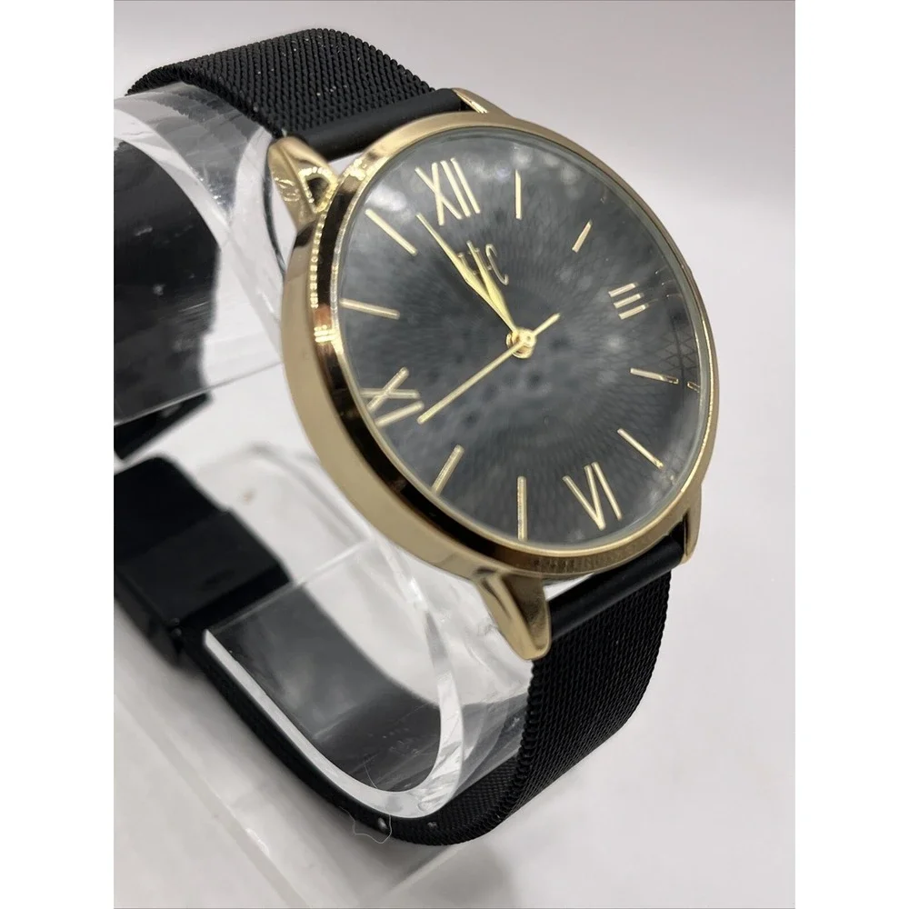 I.N.C. Women's Quartz Watch Gold Case Black Mesh Metal‎ Band- New Battery